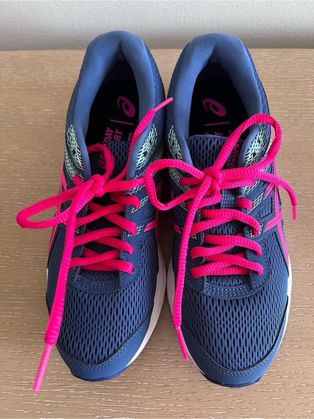 Asics New Navy Athletic Sneakers with Bright Pink Laces
